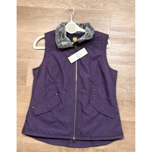 Noble Equestrian Quilted Vest Purple Faux Fur Collar NWT M